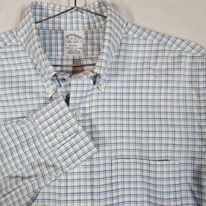 Brooks Brothers Dress Shirt Mens 16 Blue Plaid Regent Non Iron Long Sleeve